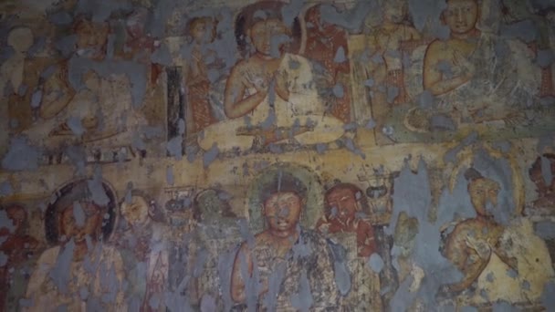 Pintura Mural Antigua Las Cuevas Ajanta Patrimonio Humanidad Por Unesco — Vídeo de stock