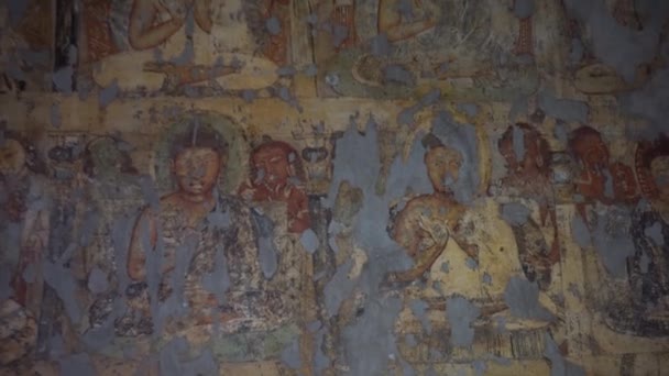 Antike Wandmalerei Den Ajanta Höhlen Unesco Weltkulturerbe Aurangabad Maharashtra Indien — Stockvideo
