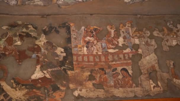 Starověké Nástěnné Malby Jeskyních Ajanta Unesco Aurangabad Maharashtra Indie — Stock video