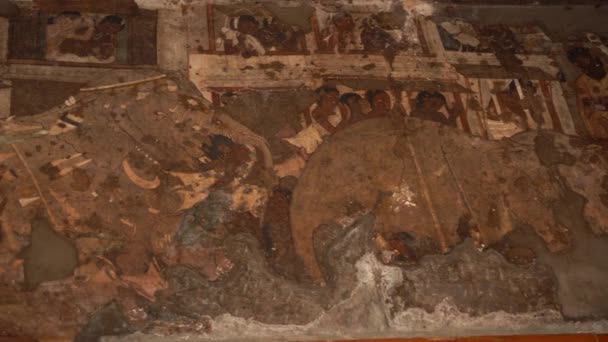 Pittura Murale Antica Nelle Grotte Ajanta Patrimonio Mondiale Dell Unesco — Video Stock