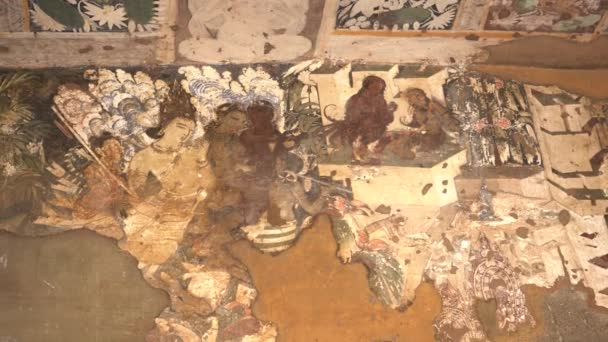 Pintura Mural Antiga Cavernas Ajanta Património Mundial Unesco Aurangabad Maharashtra — Vídeo de Stock