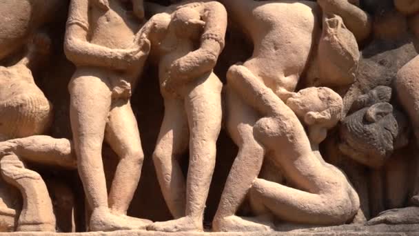 Escultura Erótica Templo Lakshmana Khajuraho Patrimonio Humanidad Por Unesco Madhya — Vídeos de Stock