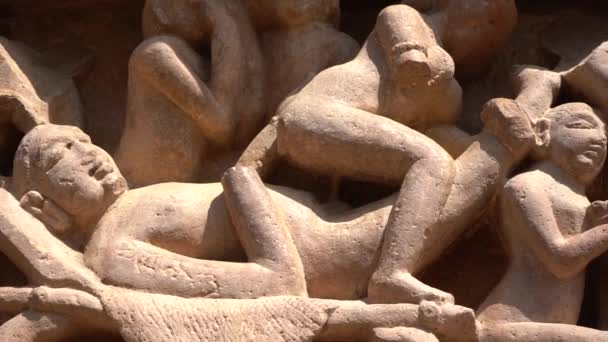 Еротична Скульптура Храмі Лакшмана Хаурахо Єкт Світової Спадщини Юнеско Мадхья — стокове відео