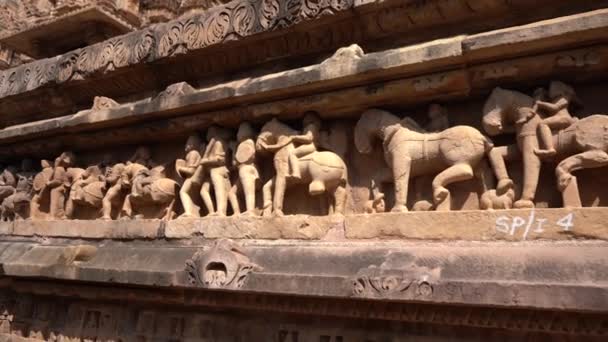 Detaljer Skulptur Lakshmana Tempel Khajuraho Unesco Världsarvslista Känd För Sina — Stockvideo