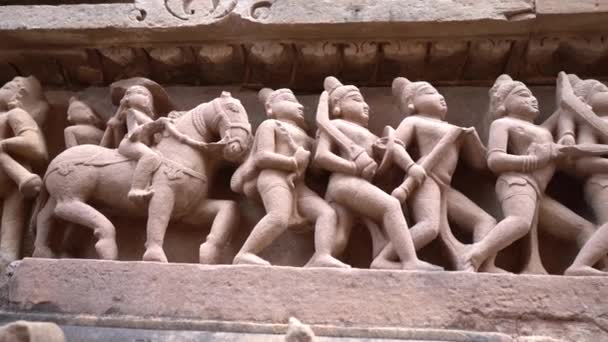 Detale Rzeźba Świątyni Lakshmana Khajuraho Wpisane Listę Światowego Dziedzictwa Unesco — Wideo stockowe