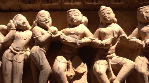 Detaily Socha Lakshmana Chrámu Khajuraho Unesco Světového Dědictví Známý Pro — Stock video