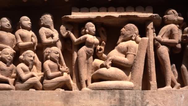 Скульптура Храма Лакшмана Кхаджурахо Объект Всемирного Наследия Юнеско Известная Своими — стоковое видео