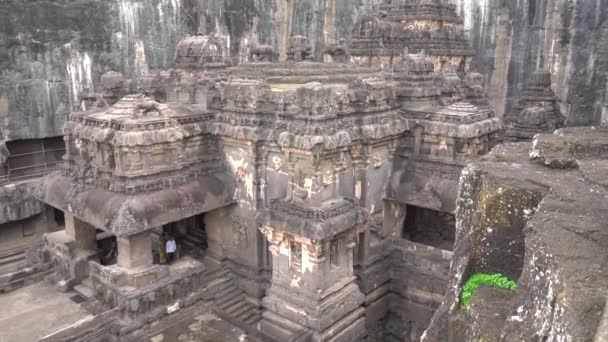Templo Kailasa Cuevas Ellora Uno Los Complejos Rupestres Más Grandes — Vídeo de stock