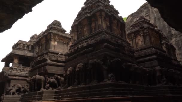 Templo Kailasa Cuevas Ellora Uno Los Complejos Rupestres Más Grandes — Vídeo de stock