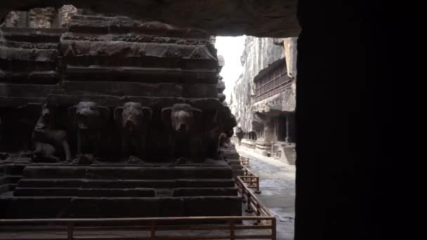 Chrám Kailasa Jeskyně Ellora Jedním Největších Skalnatých Jeskynních Komplexů Světě — Stock video