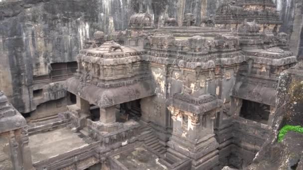 Kailasa Templom Ellora Barlangok Egyik Legnagyobb Szikla Vágott Barlang Komplexumok — Stock videók