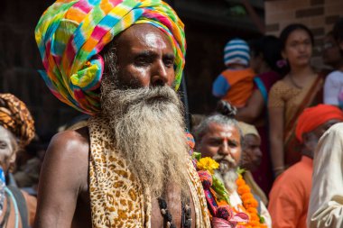NASHIK, INDIA, 27 Ağustos 2015: Kumbh Mela 'daki kutsal adam Hindu sadhus' un portresi