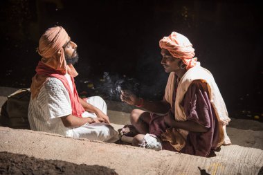 NASHIK, INDIA, 27 Ağustos 2015: Kumbh Mela 'daki kutsal adam Hindu sadhus' un portresi