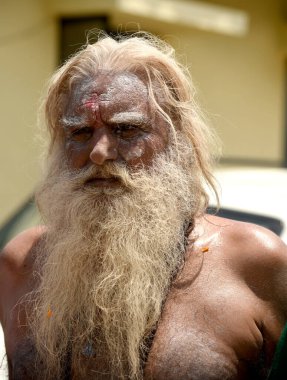 TRIMBAKESHWAR, NASHIK, INDIA 28 AĞUSTOS 2015: Simhastha Kumbh Mela 'lı Shahi Snan' ın önünde Trimbakeshwar yolunda Naga Sadhus 'un geçit töreni.