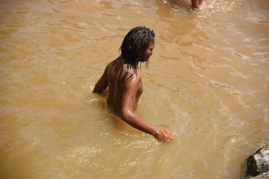 NASHIK, INDIA, 27 Ağustos 2015: Kumbh Mela 'daki kutsal adam Hindu sadhus' un portresi