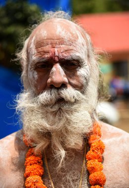 NASHIK, INDIA, 27 Ağustos 2015: Kumbh Mela 'daki kutsal adam Hindu sadhus' un portresi