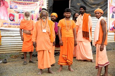NASHIK, INDIA, 27 Ağustos 2015: Kumbh Mela 'daki kutsal adam Hindu sadhus' un portresi