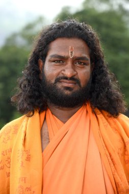 NASHIK, INDIA, 27 Ağustos 2015: Kumbh Mela 'daki kutsal adam Hindu sadhus' un portresi