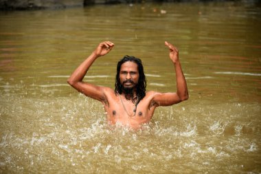 NASHIK, INDIA, 27 Ağustos 2015: Kumbh Mela 'daki kutsal adam Hindu sadhus' un portresi