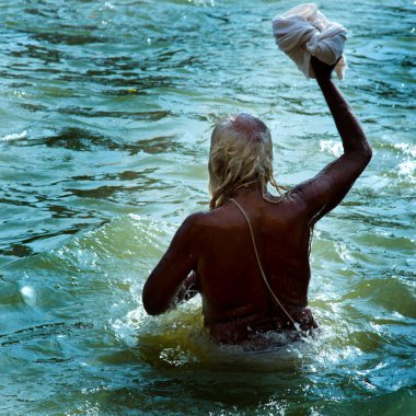 NASHIK, INDIA, 27 Ağustos 2015: Kumbh Mela 'daki kutsal adam Hindu sadhus' un portresi