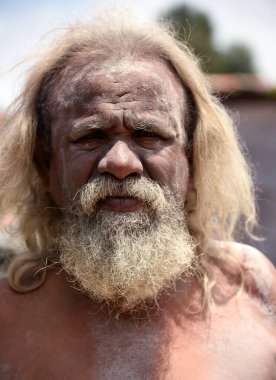 NASHIK, INDIA, 27 Ağustos 2015: Kumbh Mela 'daki kutsal adam Hindu sadhus' un portresi
