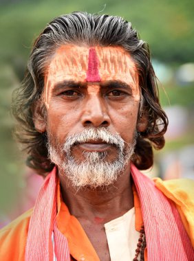 NASHIK, INDIA, 27 Ağustos 2015: Kumbh Mela 'daki kutsal adam Hindu sadhus' un portresi