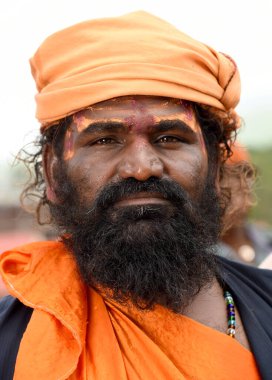 NASHIK, INDIA, 27 Ağustos 2015: Kumbh Mela 'daki kutsal adam Hindu sadhus' un portresi