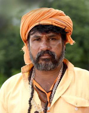 NASHIK, INDIA, 27 Ağustos 2015: Kumbh Mela 'daki kutsal adam Hindu sadhus' un portresi