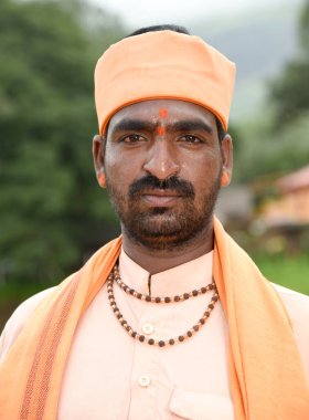 NASHIK, INDIA, 27 Ağustos 2015: Kumbh Mela 'daki kutsal adam Hindu sadhus' un portresi