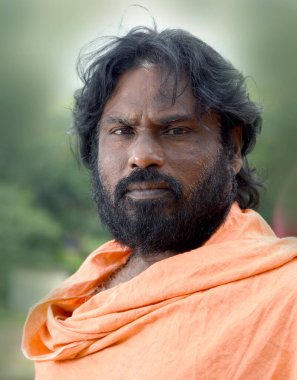 NASHIK, INDIA, 27 Ağustos 2015: Kumbh Mela 'daki kutsal adam Hindu sadhus' un portresi