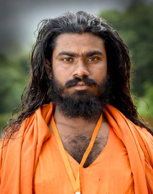 NASHIK, INDIA, 27 Ağustos 2015: Kumbh Mela 'daki kutsal adam Hindu sadhus' un portresi