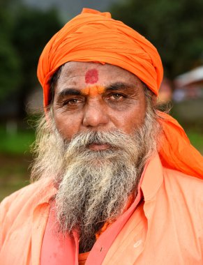 NASHIK, INDIA, 27 Ağustos 2015: Kumbh Mela 'daki kutsal adam Hindu sadhus' un portresi