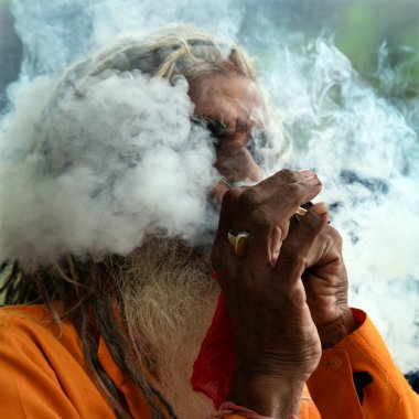 NASHIK, INDIA, 27 Ağustos 2015: Kumbh Mela 'daki kutsal adam Hindu sadhus' un portresi