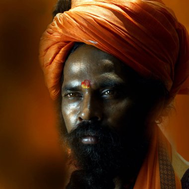 NASHIK, INDIA, 27 Ağustos 2015: Kumbh Mela 'daki kutsal adam Hindu sadhus' un portresi