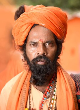 NASHIK, INDIA, 27 Ağustos 2015: Kumbh Mela 'daki kutsal adam Hindu sadhus' un portresi