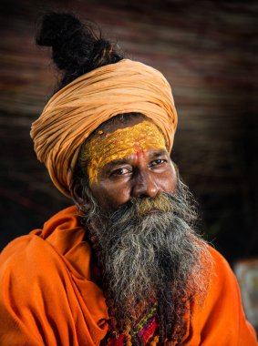 NASHIK, INDIA, 27 Ağustos 2015: Kumbh Mela 'daki kutsal adam Hindu sadhus' un portresi