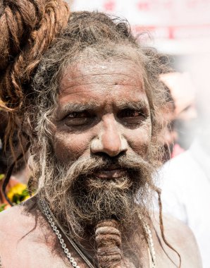 NASHIK, INDIA, 27 Ağustos 2015: Kumbh Mela 'daki kutsal adam Hindu sadhus' un portresi