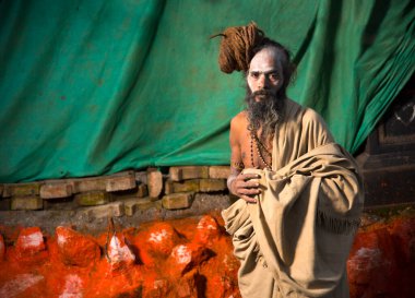 NASHIK, INDIA, 27 Ağustos 2015: Kumbh Mela 'daki kutsal adam Hindu sadhus' un portresi