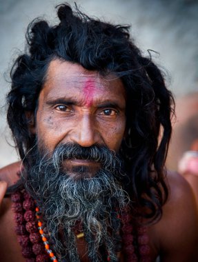 NASHIK, INDIA, 27 Ağustos 2015: Kumbh Mela 'daki kutsal adam Hindu sadhus' un portresi