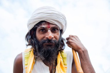 NASHIK, INDIA, 27 Ağustos 2015: Kumbh Mela 'daki kutsal adam Hindu sadhus' un portresi