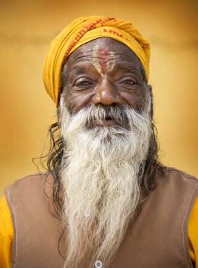 NASHIK, INDIA, 27 Ağustos 2015: Kumbh Mela 'daki kutsal adam Hindu sadhus' un portresi