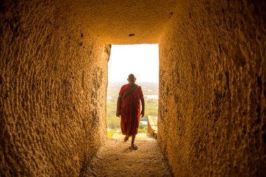 Budist keşiş, Hindistan 'daki Aurangabad Mağaralarını ziyaret etti.
