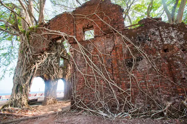 Andaman ve Nicobar Adaları 'ndaki Ross Adası' nda İngilizlerin kullandığı terk edilmiş ve harap bir ev.