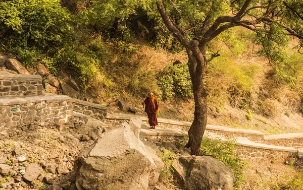 Budist keşiş, Hindistan 'daki Aurangabad Mağaralarını ziyaret etti.