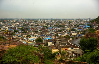 Mavi Şehir olarak da bilinen Jodhpur 'un hava manzarası Mehrangarh Kalesi, Jodhpur, Rajasthan, Hindistan