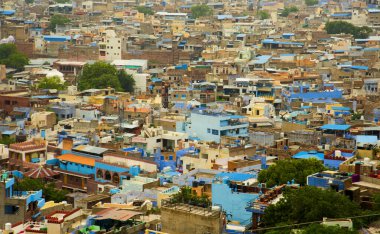 Mavi Şehir olarak da bilinen Jodhpur 'un hava manzarası Mehrangarh Kalesi, Jodhpur, Rajasthan, Hindistan