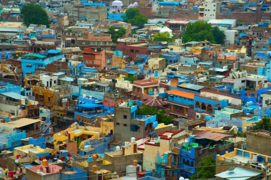 Mavi Şehir olarak da bilinen Jodhpur 'un hava manzarası Mehrangarh Kalesi, Jodhpur, Rajasthan, Hindistan