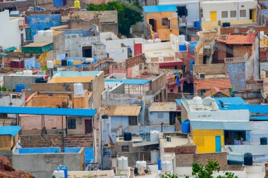 Mavi Şehir olarak da bilinen Jodhpur 'un hava manzarası Mehrangarh Kalesi, Jodhpur, Rajasthan, Hindistan
