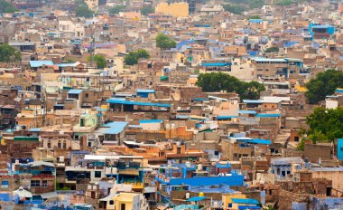 Mavi Şehir olarak da bilinen Jodhpur 'un hava manzarası Mehrangarh Kalesi, Jodhpur, Rajasthan, Hindistan