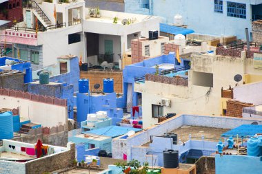 Mavi Şehir olarak da bilinen Jodhpur 'un hava manzarası Mehrangarh Kalesi, Jodhpur, Rajasthan, Hindistan
